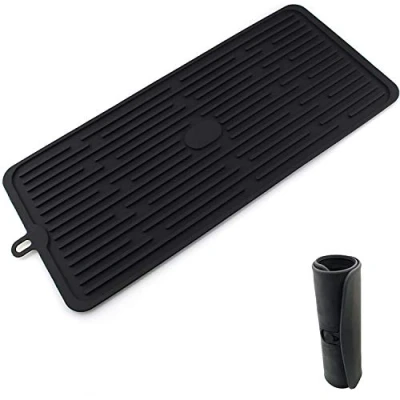 Imagen de Bandeja Goteo para Cocina, Rejilla Silicona Negra (44 x 20 cm), escurreplatos Antideslizante, Resistente al Calor y Apto lavavajillas, la Cubiertos, vajilla, Botellas.