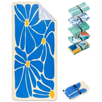 Imagen de Fit Flip Toalla de Playa Microfibra Grande Ligera, Fina y Secado rápido Toallas para Viajes, Natación Piscina 100% reciclada Groovy Flowers 200 cm x 90