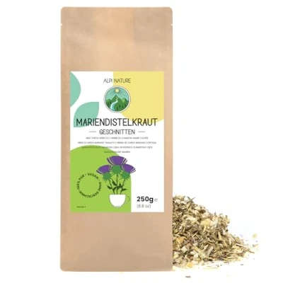 Imagen de Té de Cardo Mariano 250g Alpi Nature, Hierba Seca y Cortada para la Preparación Mariano, Hierbas, Polvo Infusion