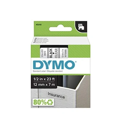 Imagen de DYMO D1 Electronic Tape, 1/2&quot;x23&#039; Size, Black/Clear, Sold as 1 Each