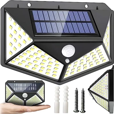 Imagen de Retoo Luz Solar Exterior 100 LED Foco Lámpara IP65 Impermeable Superbrillante Detector de Movimiento Iluminación Aplique para Patio Jardín Garajes Caminos Puertas Delanteras
