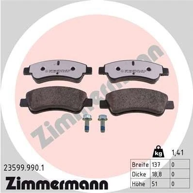 Imagen de ZIMMERMANN 23599.990.1 Juego de pastillas freno con tornillos Foto correspondiente a la entrega CITROËN: Xsara Picasso, Hatchback