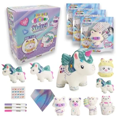 Imagen de #sbabam Funny Box Doki Squishy Shiny, Juguetes para niños de quiosco, 3 Unidades, con rotuladores y Adhesivos incluidos, muñecos Suaves Goma Regalo niña niño, Edad +3