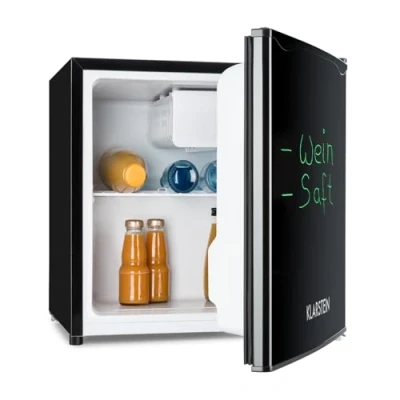 Imagen de Klarstein Spitzbergen Frigorífico, clase de eficiencia energética E, compartimento congelador, diseño ZestfulART: Puerta escribible con marcador, 2 compartimentos en la puerta, Negro, 46 L