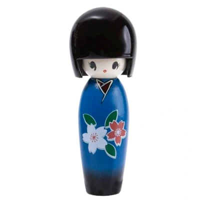 Imagen de lachineuse Kokeshi japonés Azul 13,5 cm Muñeca Japonesa de Madera con Kimono Flores Cerezo Figura Decorativa Tradicional Japón Idea Regalo Original decoración asiática