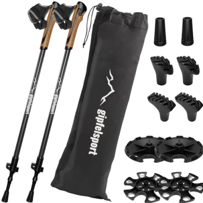 Imagen de gipfelsport Bastones de marcha nórdica aluminio telescópicos ajustables para hombre y mujer senderismo 77 cm a 120 cm,