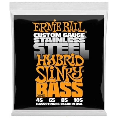Imagen de Ernie Ball Hybrid Slinky P02843 Cuerdas para bajo eléctrico, acero inoxidable, calibre 45 105