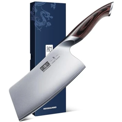 Imagen de HOSHANHO Cuchillo de Cocina Chino, 18cm Picador Verduras, Carne Profesional Inoxidable, Carnicero Chino Súper Afilada para Chef
