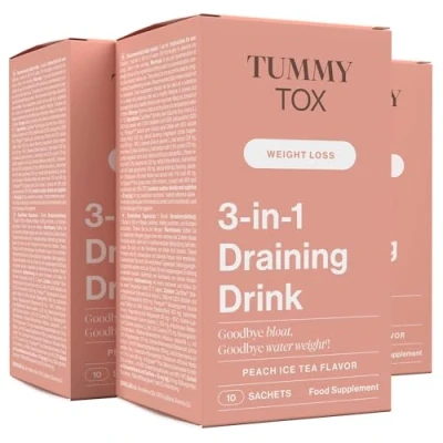 Imagen de Detox Diente de Leon, Magnesio, Alcachofa, Hibisco, Ortiga Retencion Liquidos Bebida Sabor Melocotón 30 Sobres para Días 3 in 1 Draining Drink Tummy Tox