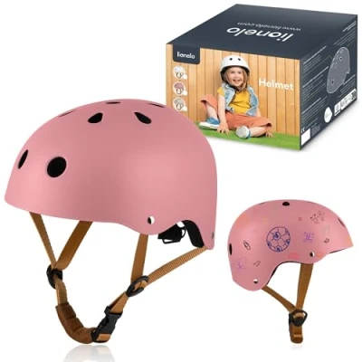Imagen de LIONELO Helmet Casco Protector Bicicleta Infantil, Ajustable 50 56 cm, de Barbilla, para Niñas y Niños con Certificado Intertek, Talla S (Pink)