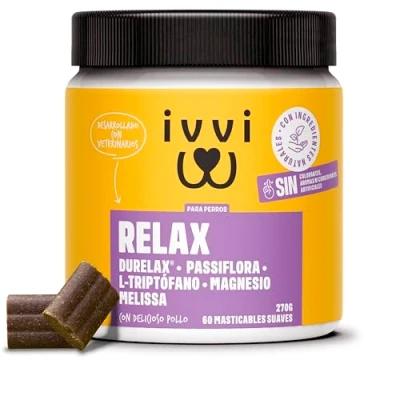 Imagen de ivvi Relax Calmante para Perros con L triptófano la ansiedad, el estrés y calmar 60 sabrosos Snacks Pollo