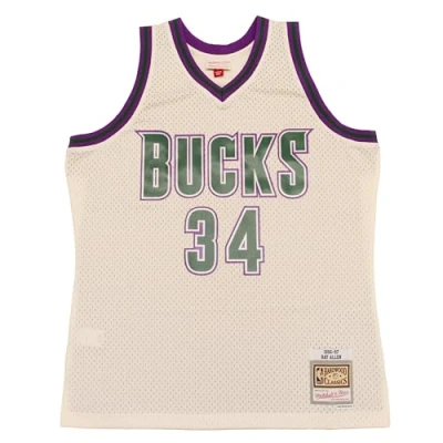 Imagen de Mitchell &amp; Ness NBA Off White Team Color Swingman Jersey Jersey, Beige Milwaukee Bucks, L