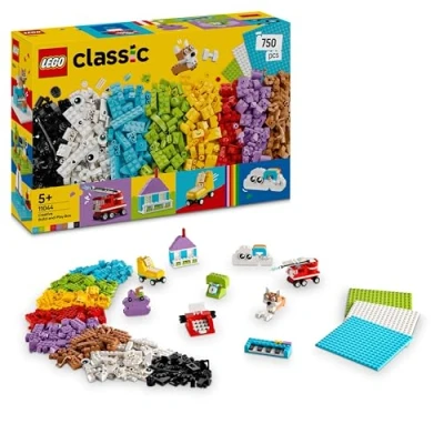 Imagen de LEGO Classic Caja Creativa para Construir y Jugar con Ladrillos de Colores, Casa, Perro, Camión Bomberos, Teclado, Nubes, Arcoíris Más Juguetes, Manualidades Niños Niñas 5+ Años 11044