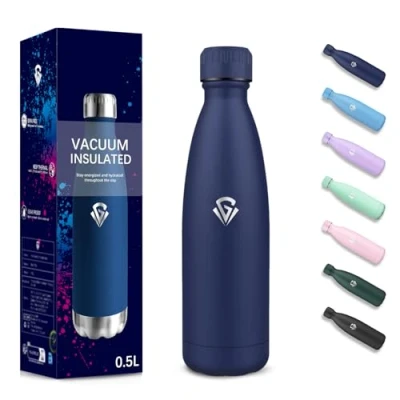 Imagen de Botella Agua Acero Inoxidable, 500 ml Libre de BPA, Termica, Aislamiento al Vacío Boble Pared, Cantimplora, 304 Cantimplora Termica para Escuela, Cámping Azul oscuro