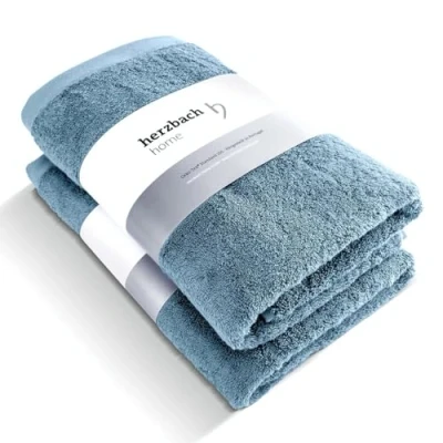 Imagen de herzbach home Juego de 2 Toallas Ducha Premium 70 x 140 cm (Azul) Grandes, Suaves &amp; absorbentes 100% algodón Natural