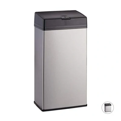 Imagen de Relaxdays Cubo de basura rectangular, Baño &amp; Cocina, Acero inoxidable, 6 L