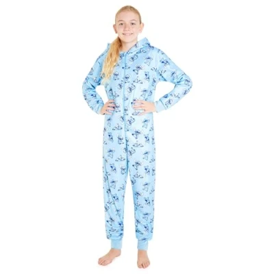 Imagen de Disney Pijama Niña Stitch Entero, Onesie Cierre Cremallera Completo, Edad 4 14 Años, Regalo Navidad (Azul Stitch, 9 10 años)