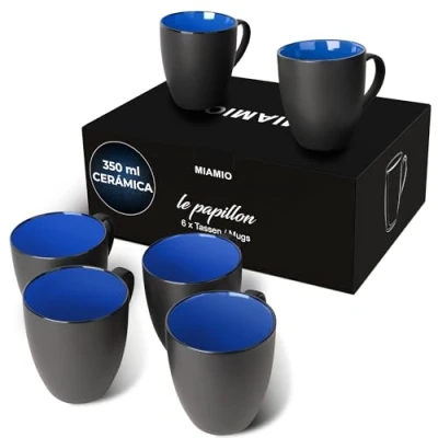 Imagen de MIAMIO 6 x 350 ml Juego de Taza Café/Copa desayuno Le Papillon Colección (Negro Azúl)