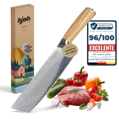 Imagen de kjøk Premium Cuchillo Nakiri con Mango de Madera Olivo, Hoja 17cm Estilo Japonés, Dureza 58±2 HRC Cocina Extra Afilado y Alta Calidad, Profesional para Verduras