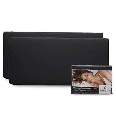 Imagen de Third of Life Funda de Almohada 40x80 Negra, Pack 2 Fundas algodón Mako Premium, 80x40 cm Lavable a máquina, para Cojines, Certificado Oeko Tex
