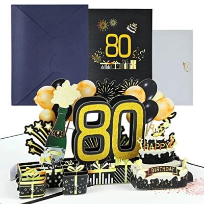 Imagen de joyoldelf Tarjeta Felicitacion 80 Cumpleaños Pop Up Tarjetas Cumpleaño Personalizada 3D, Regalos Divertidos Hombre NiñA, Incluye Sobre, Ideal Para Padre, Madre, Amigo, Novio, Novia
