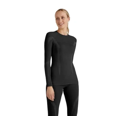 Imagen de FALKE Wool Tech Round Neck W L/S SH Lana Hilo Funcional Secado rápido Calida 1 Pieza, Capa de Base Superior Mujer, Negro (Black 3000), L