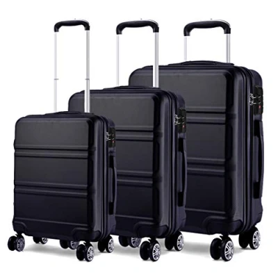 Imagen de Kono Maletas de Viaje 3 Piezas Rígidas Maleta Cabina 55cm + Mediana 65cm Grande 74cm, Juego ABS con 4 Ruedas y TSA Cerradura Combinación (Negro)