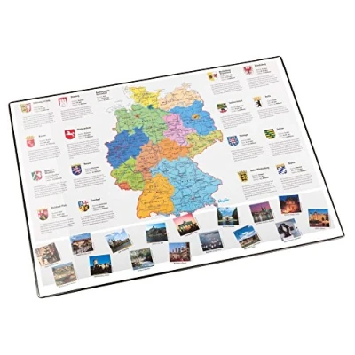 Imagen de Läufer 45348 Vade de escritorio antideslizante con mapa Alemania, 40 x 53 cm, bolsillo lateral transparente