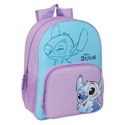 Imagen de STITCH SWEET Mochila Escolar Niño, Infantil, Adaptable a Carro, Ideal para Niños en Edad Escolar, Cómoda y Versátil, Calidad Resistencia, 33x14x42 cm, Color Azul/lila