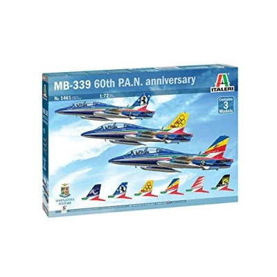 Imagen de ITALERI 1461 MB 339 60th Pan Anniversary, 60 Anniversario Frecce Tricolori, 3 Inclusi, Scala 1:72, Model Kit, Modello in Plastica da Montare, Modellismo, Colore Blu, IT1461
