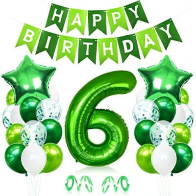 Imagen de 6 Globos de Cumpleaños, Globo Año, Numero 6, Decoracion Cumpleaños Niño, Grandes Gigantes Helio Verde, para Fiestas