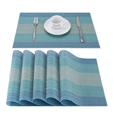 Imagen de CHAOCHI Manteles Individuales Lavables Desgaste Set de 6 Salvamantele PVC Resistentes para la Mesa Comedor Cocina,Haz más Bella(Azul)