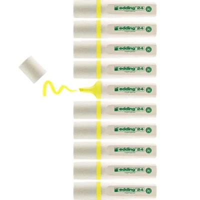 Imagen de edding 24 EcoLine highlighter amarillo 10 rotuladores punta de cincel 2 5 mm para marcar y resaltar textos notas forma rápida sencilla recargable, material reciclable