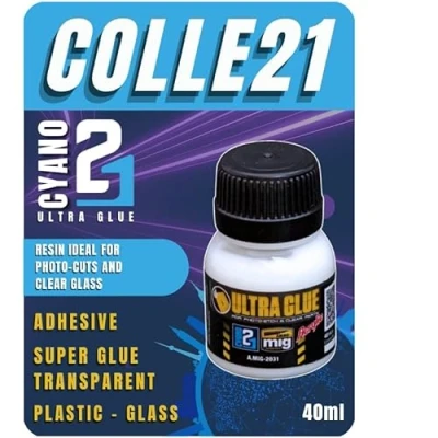 Imagen de Pegamento en resin ULTRA GLUE AMMO MIG Colle21 (para grabado de fotos, piezas transparentes, plexis y más) flacones 30