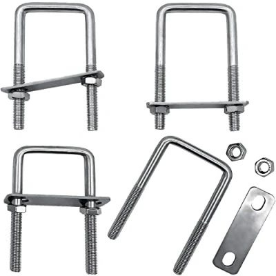 Imagen de 4 Piezas Perno en U cuadrado M8 x 100 52 mm bolt Tornillo de Acero Inoxidable 304 con Tuercas y placas para Placa Soporte Poste Marinas Cuadradas