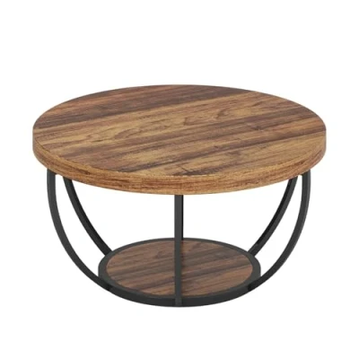Imagen de Mesa Baja Salon, Centro Mesas De Centro, Auxiliar Redonda 2 Niveles, Madera Con Estante Almacenamiento, Central Decorativa, Fácil Montar, para Espacios Pequeños(