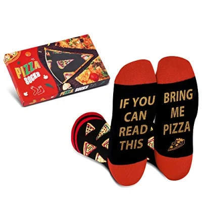 Imagen de If You Can Read This Bring Me Something Calcetines divertidos para hombres y mujeres adolescentes Regalos Navidad, cumpleaños, fiesta de elefante blanco, Q Pizza Box, M/L