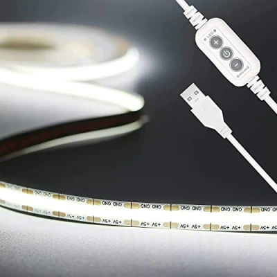Imagen de PAUTIX Tira de luces LED USB COB 6000K, 640LED Atenuador luz 2m, cinta flexible para monitor, retroiluminación TV, espejo, armario, iluminación bricolaje armario
