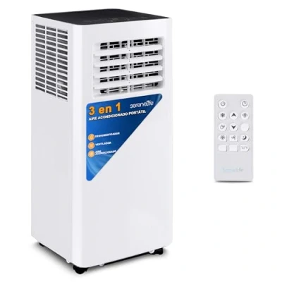 Imagen de SereneLife Aire Acondicionado Portátil, 10.000 BTU, Móvil, WiFi, Silencioso, Deshumidificador, Ventilador, Control Remoto, Blanco, Portátil Para Oficina y Casa