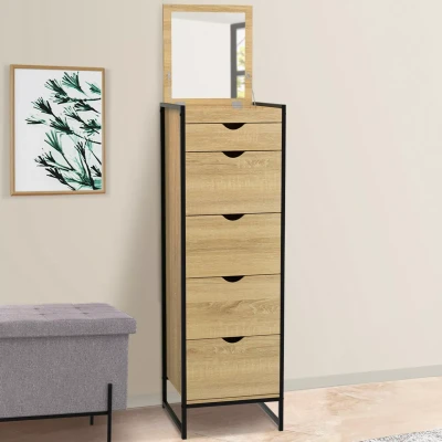 Imagen de DETROIT Cómoda 5 cajones + 1 espejo 40 cm mueble recibidor de diseño industrial