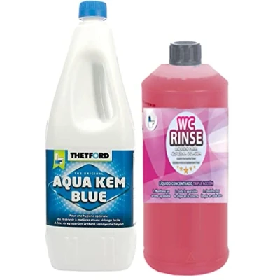 Imagen de PLANTAWA Aqua KEM Blue 2l + Awaking Rinse 1L, Liquido WC Quimico Autocaravanas y Cisterna, Baño Portatil Camping,Camper,Potti,Aguas Negras Autocaravanas,Depósito Residuos