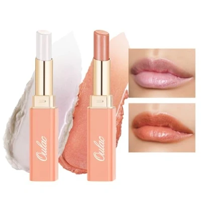 Imagen de Oulac 2 in 1 Pintalabios y Bálsamo Labial Set, Brillante Hidratante, Enriquecido Con Aceite de Rosa,Acabado para Labios Secos, Agrietados Dañados,Vegan