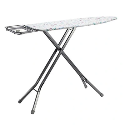 Imagen de Amazon Basics: tabla de planchar con compartimento almacenamiento y soporte para plancha en forma H, grande, 122 x 38 cm, gris, Geométrico