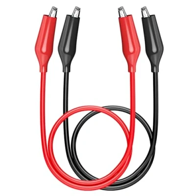Imagen de Cleqee 2 pinzas de cocodrilo doble extremo, cables prueba, multímetro alambre aislado eléctrico, cocodrilo, cable probador voltaje (0,5 metros/rojo y negro)