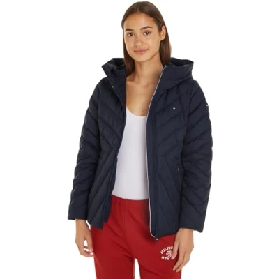 Imagen de Tommy Hilfiger Cazadora de Plumas Mujer Down Jacket con Capucha, Azul (Desert Sky), XS