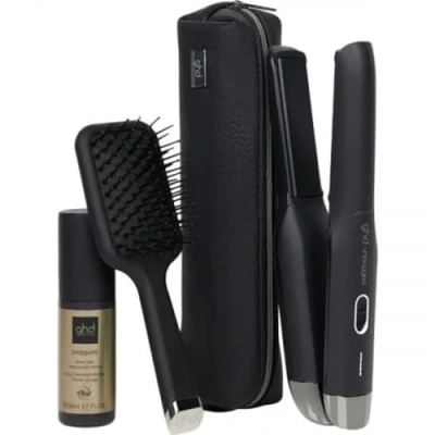 Imagen de Set de regalo plancha pelo inalámbrica ghd unplugged, cepillo paddle mini, funda resistente y protector calor bodyguard, edición 2022, negro