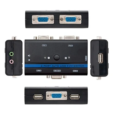Imagen de Nanocable 10.12.0001 Switch Conmutador KVM para controlar 2 PCs con un Solo Teclado, Raton, Monitor y Altavoces, VGA USB 1U 2PC Cable, Negro