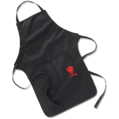Imagen de Weber Delantal para barbacoa, largo, con logo rojo de Kettle, tamaño ajustable en el cuello, protege la ropa las manchas, 100% algodón, lavable lavadora Negro (6474)