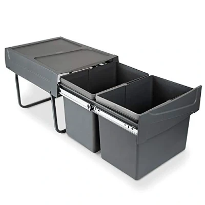 Imagen de EMUCA Cubos de Basura con fijación Inferior para Cocina, 2 contenedores Reciclaje extraibles 15 L, Capacidad Total 30L (2 x L), Acero y plástico, Gris Antracita.