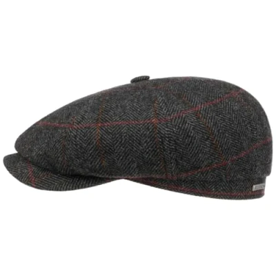 Imagen de Stetson Gorra Hatteras Gallanger Wool Mujer/Hombre Made in The EU de Lana Newsboy con Visera, Forro Invierno otoño/Invierno L (58 59 cm) Negro Gris